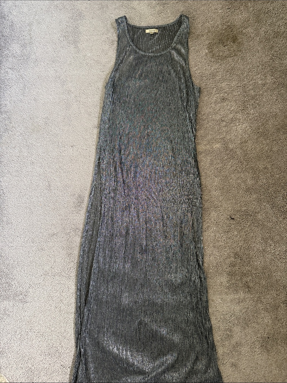 Ribbed Metallic Tank Maxi Dress - Black